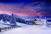 Obraz na stenu Zasnežená dedinka, zima winter countryside 